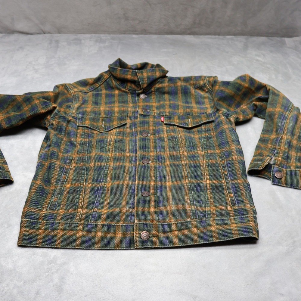 Levis Jacket Mens Small Black Plaid Corduroy Trucker Button Front Streetwear